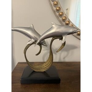 Vintage SPI Dolphin Sculpture Mixed Metal Brass‎ Tone Coastal Nautical Decor